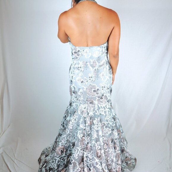 NWT Tiffany Designs Silver Floral Sequin Formal Gown $665 - Picture 8 of 12